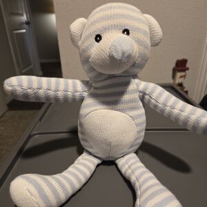 Baby's Hitwear blue striped stuffed bear soft toy. 13 inches